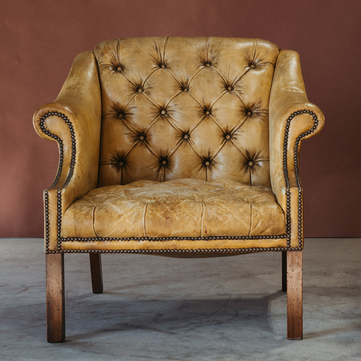 Pair of Gold Vintage Leather Tufted Chairs