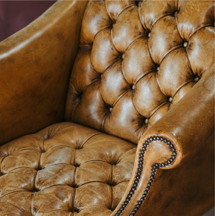 Pair of Gold Vintage Leather Tufted Chairs