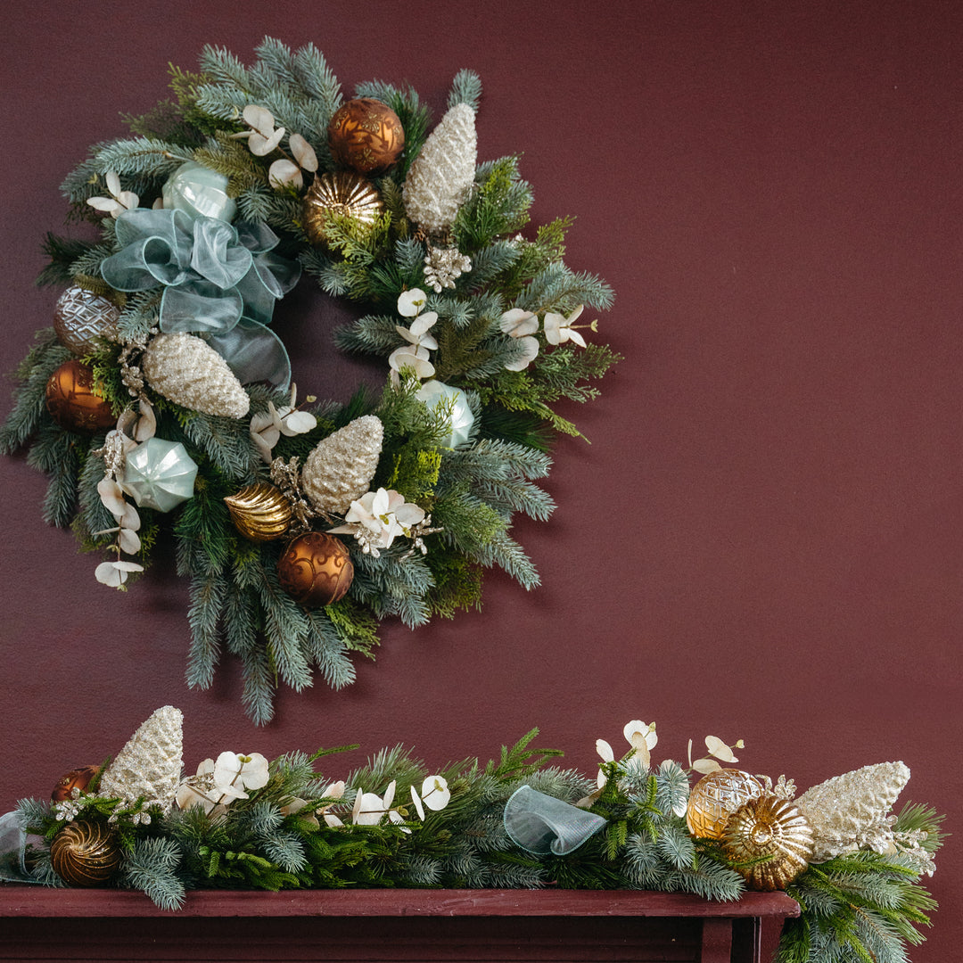 Blue Fir + Champagne Faux Garland