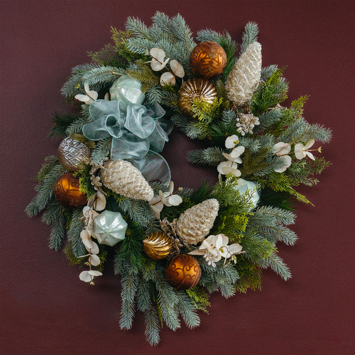 Blue Fir + Champagne Faux Wreath